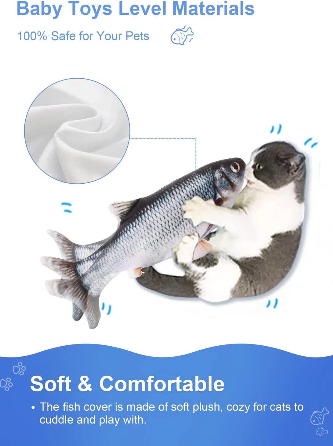 Cat Toys Flopping Fish with Silvervine and Catnip, 2022 Upgraded, Moving Cat Kicker, Floppy Wiggle Fish for Small Dogs, Motion Kitten Toy Interactive Cat Exercise Toys, Mice Animal Toys 10.5"
