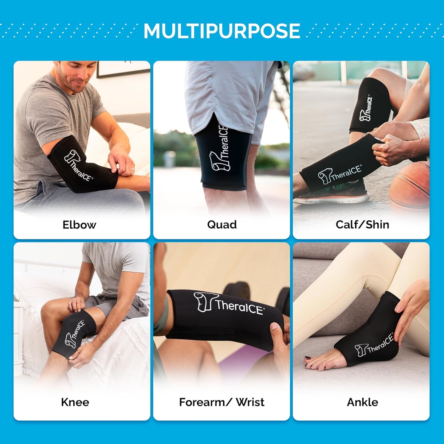 Theraice Elbow & Knee Ice Pack for Injuries Compression Sleeve, Reusable Gel Cold Pack for Knee, Elbow, Ankle, Calf - Flexible Cold Wrap Recovery for Meniscus, ACL, MCL, Pain Relief (M) Black