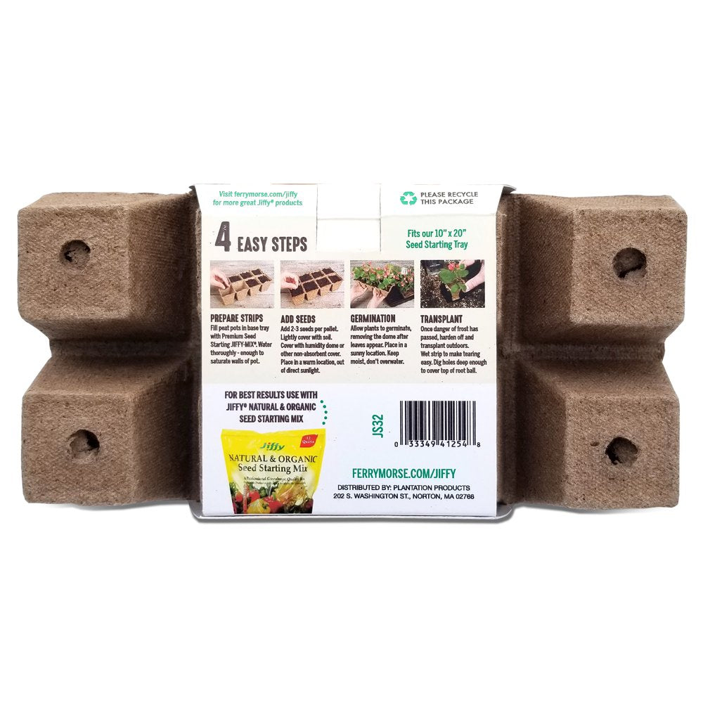 Biodegradable Seed Starting Peat Strips, 4 Strips (32 Pots)