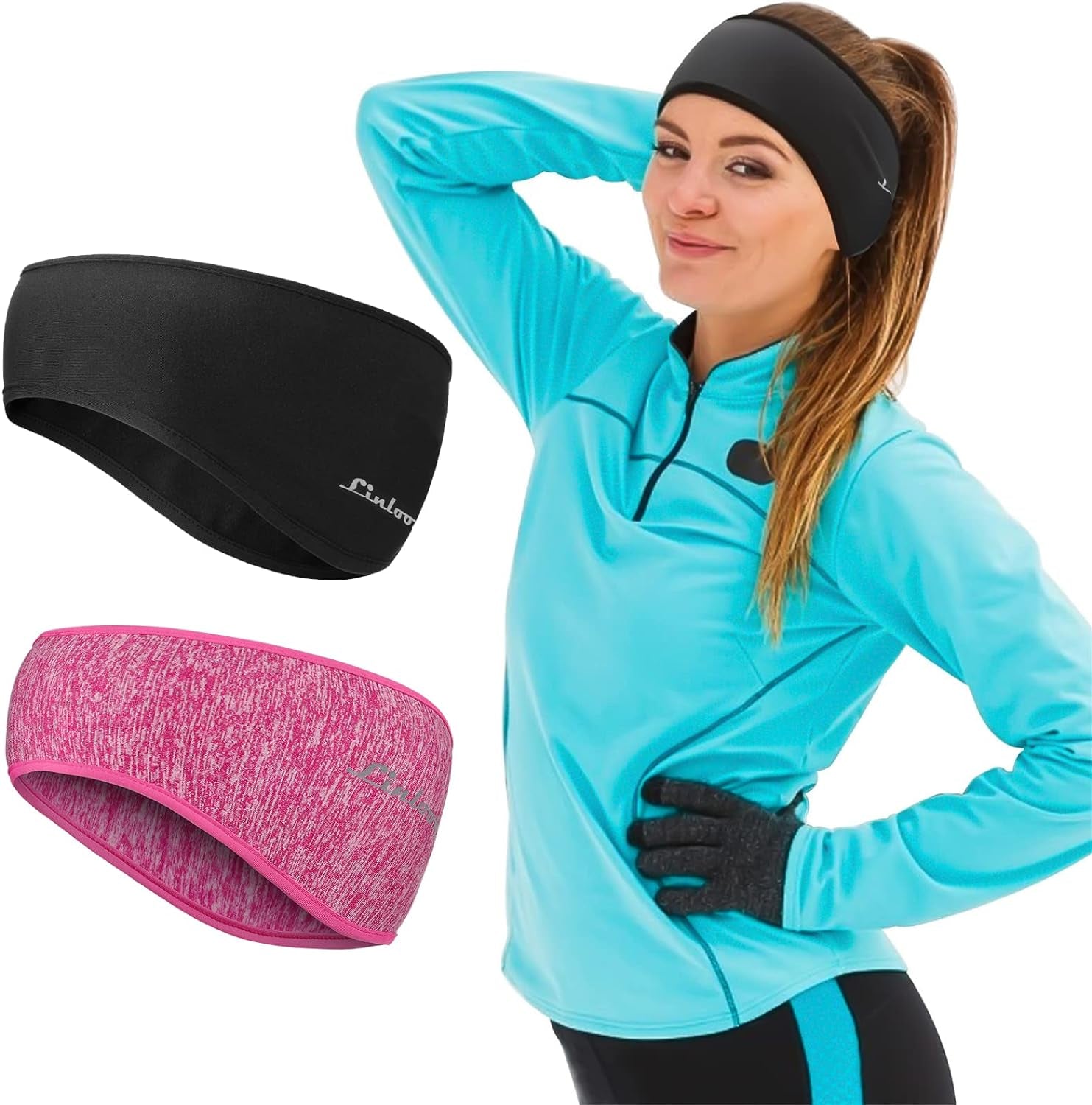 Winter Ear Warmer Headband for Women and Men - Fleece Stretchy Thermal Ear Muffs for Running Hiking Ski Cycling Jogging 2 Pack