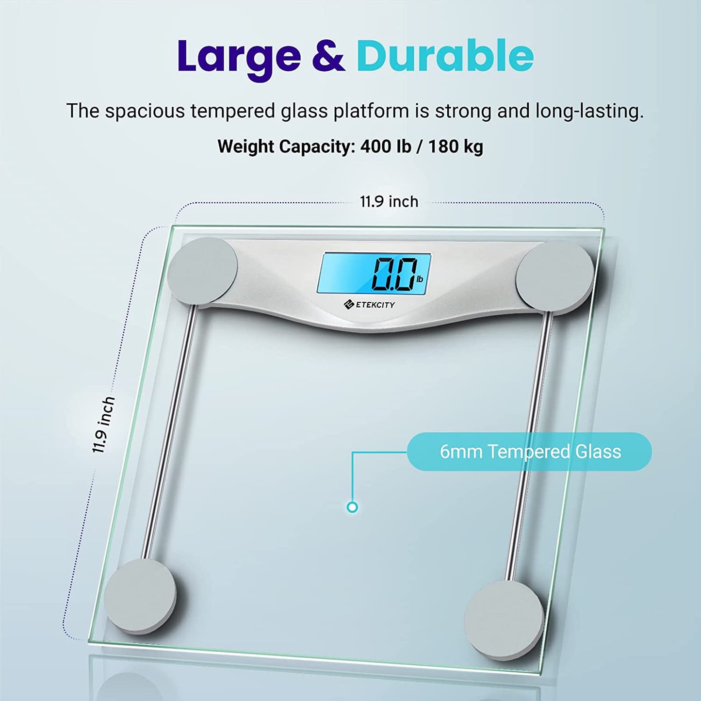 Digital Body Weight Bathroom Scale, Large Blue LCD Backlight Display, High Precision Measurements,6Mm Tempered Glass, 400 Pounds