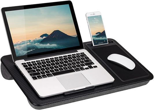 Home Office Lap Desk with Device Ledge, Mouse Pad, and Phone Holder - Black Carbon - Fits up to 15.6 Inch Laptops - Style No. 91588