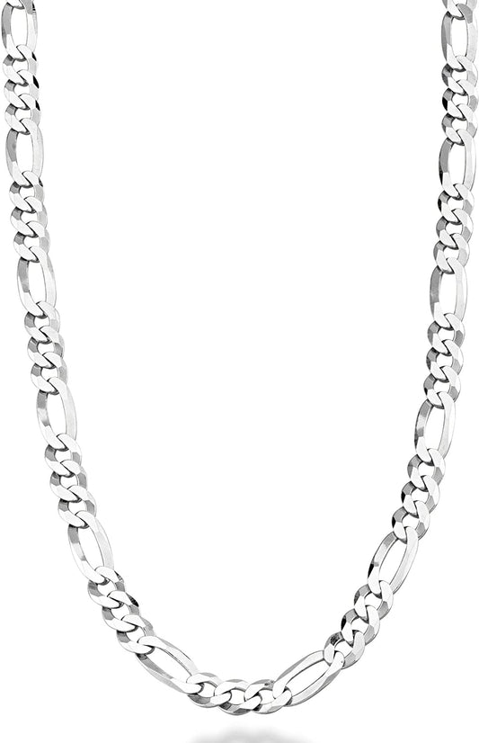 925 Sterling Silver Italian 5Mm Diamond-Cut Figaro Link Chain Necklace for Women Men, Made in Italy