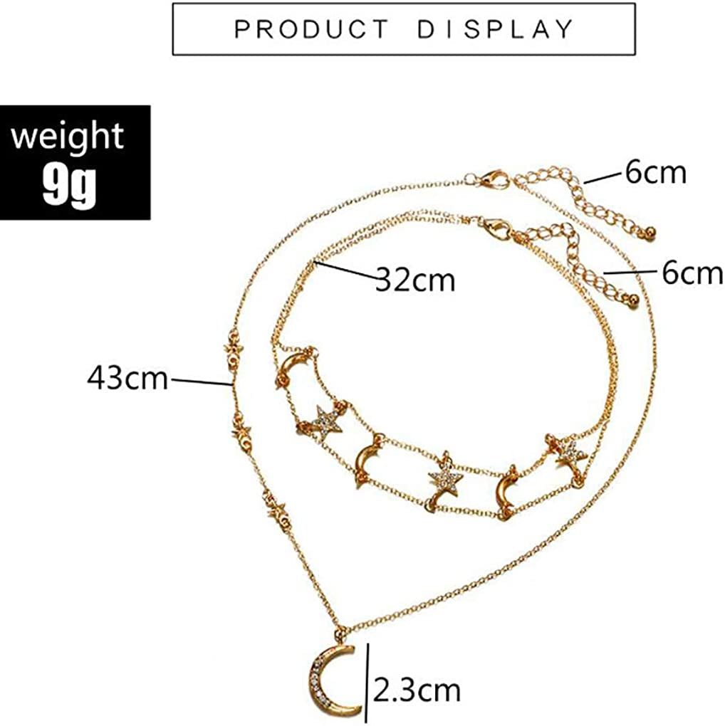 Bohemia Gold Moon and Stars Necklace for Women Fashion Gold Choker Necklace Delicate Moon Stars Jewelry for Women and Girls