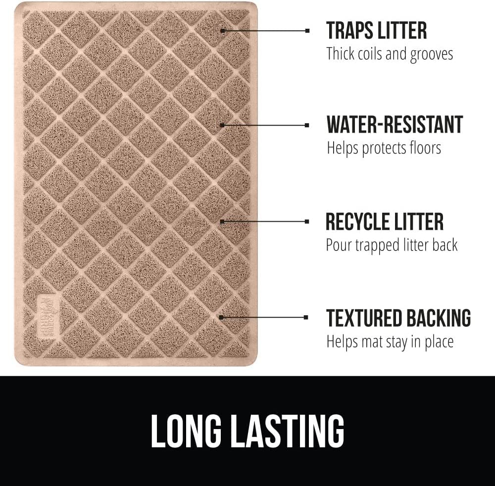 Gorilla Grip Thick Cat Litter Trapping Mat, 32X32, Less Waste, Traps Mess from Box for Cleaner Floors, Stays in Place for Cats, Soft on Kitty Paws, Easy Clean, Corner Size, Durable Backing, Beige