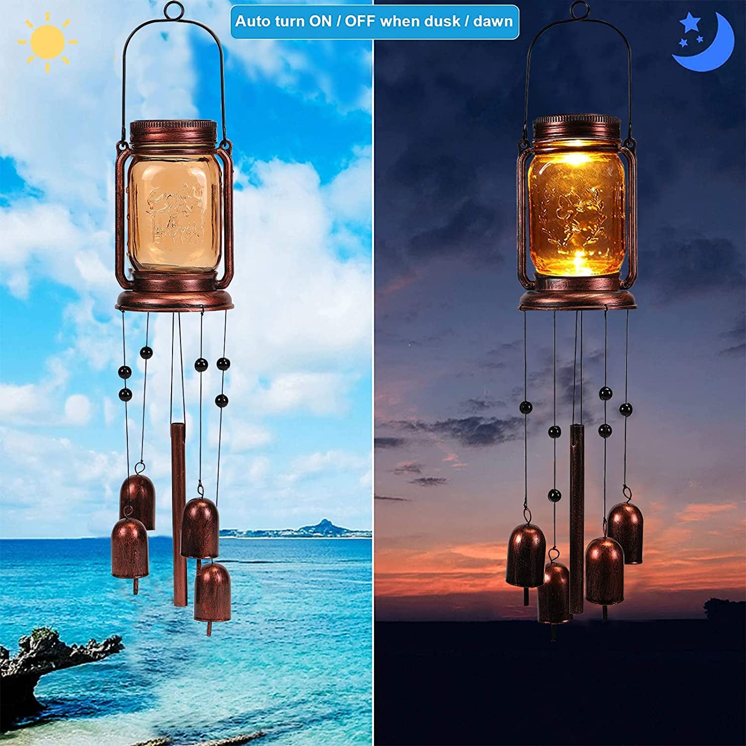 Solar Wind Chimes for Outside,Mason Jar Wind Chime Light,Waterproof Windchimes for Garden,Patio Decor,Memorial Wind Chimes,Birthday Gift for Mom,Wife,Grandma,Neighbors (1 Pack)