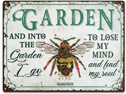 Gardener Gift, Birthday Gifts for Mom, Dad, Grandma, Grandpa Who Love Garden - Bee Garden Sign Unique House Warming Gift for Gardening Lovers, Rustic Metal Sign, Garden Stake, Yard Patio Outdoor Decor