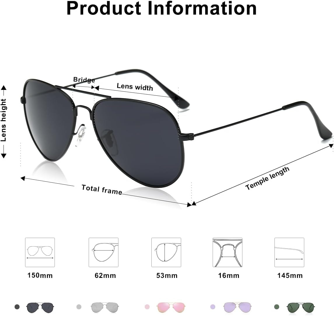 Classic Aviator Polarized Sunglasses for Men Women Vintage Retro Style