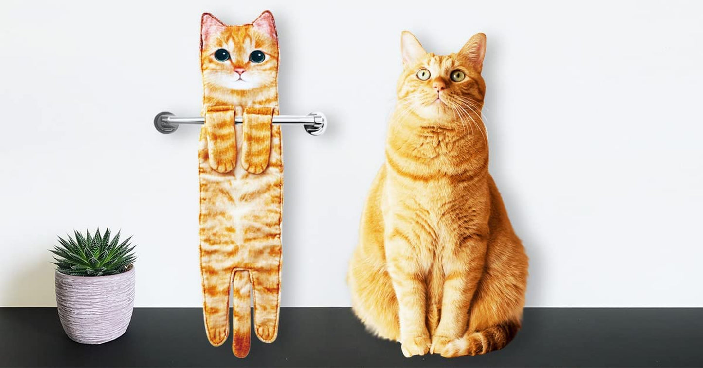 Cat Funny Hand Towels for Bathroom Kitchen - Cute Decorative Cat Decor Hanging Washcloths Face Towels Super Absorbent Soft- Housewarming Gift for Cat Lovers - Orange