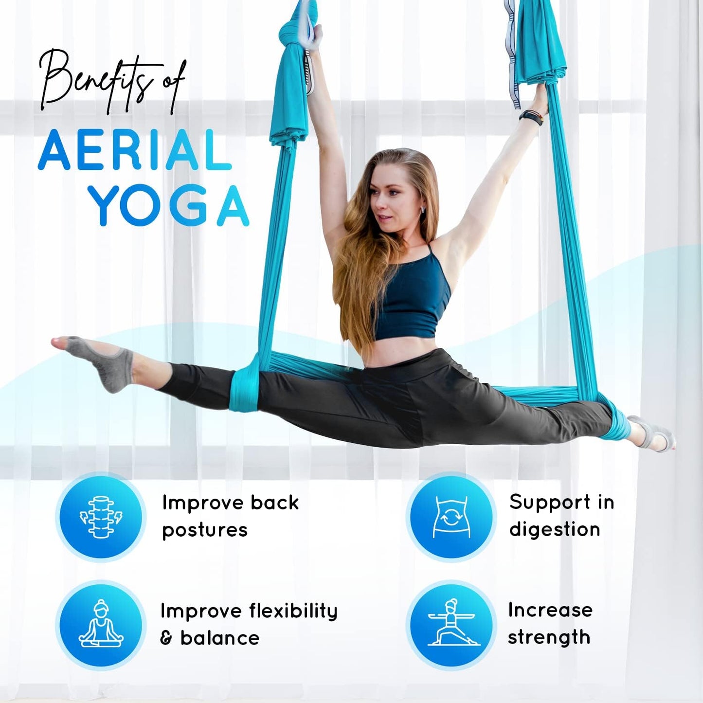 Aerial Yoga Hammock 5.5 Yards, 198 Inches Height Aerial Silks, Yoga Trapeze Increasing Strength, Flexibility and Balance