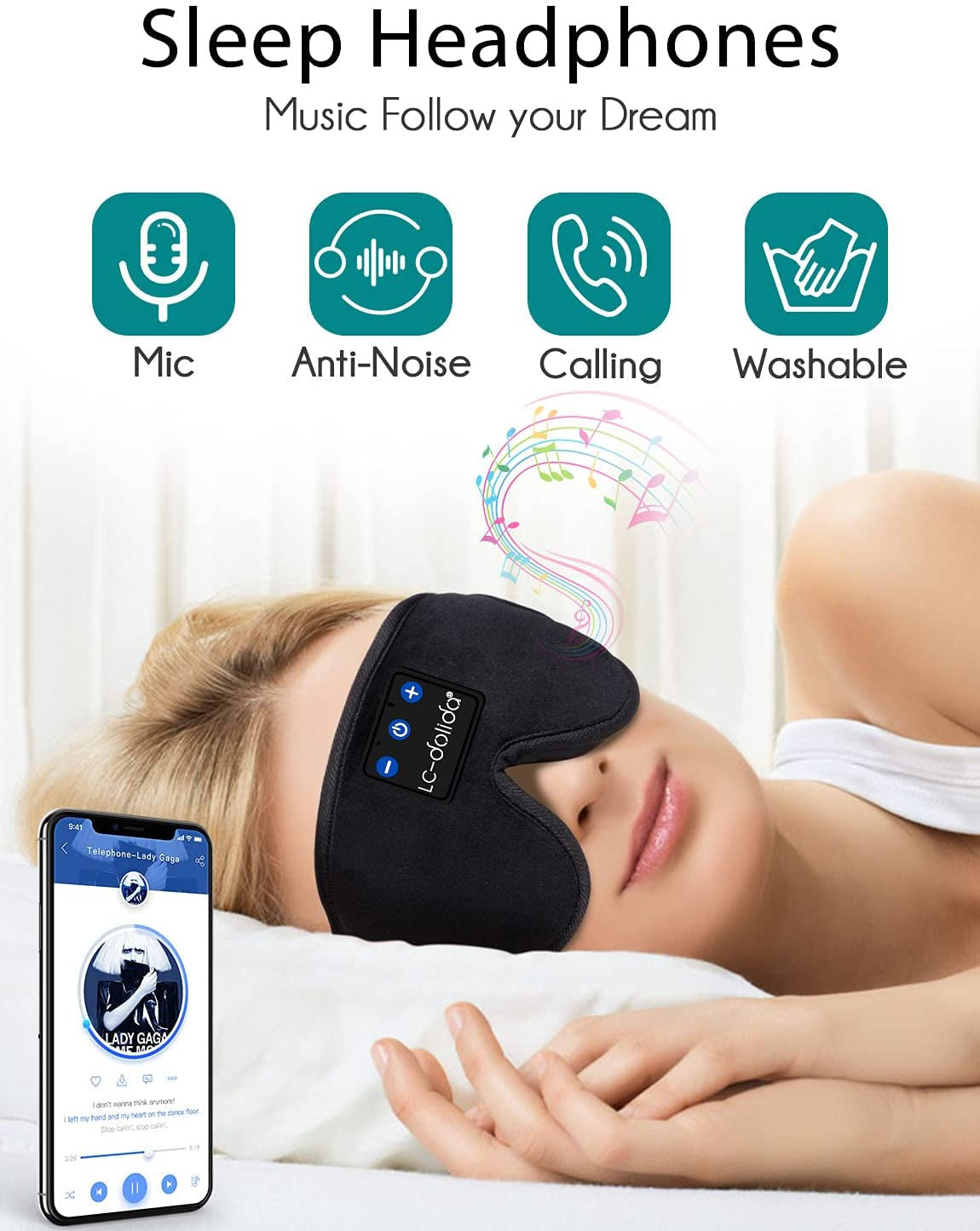 Sleep Headphones,  Bluetooth Sleep Mask 3D Wireless Music Sleeping Eye Mask Sleeping Headphones for Side Sleepers Sleep Mask with Bluetooth Headphones Thin Stereo Speakers Gifts for Men Women