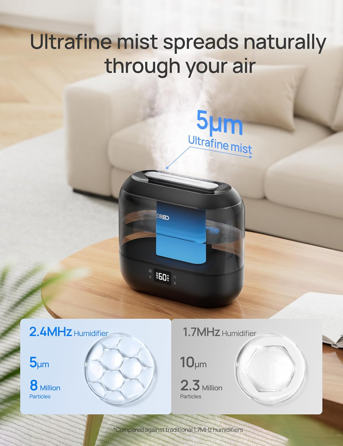 4L Smart Humidifiers for Bedroom, Quiet Supersized Cool Mist Ultrasonic Humidifier with Diffuser and Nightlight, 32 Hour Long Runtime for Home, Indoor, Nursery, Plant(Black)