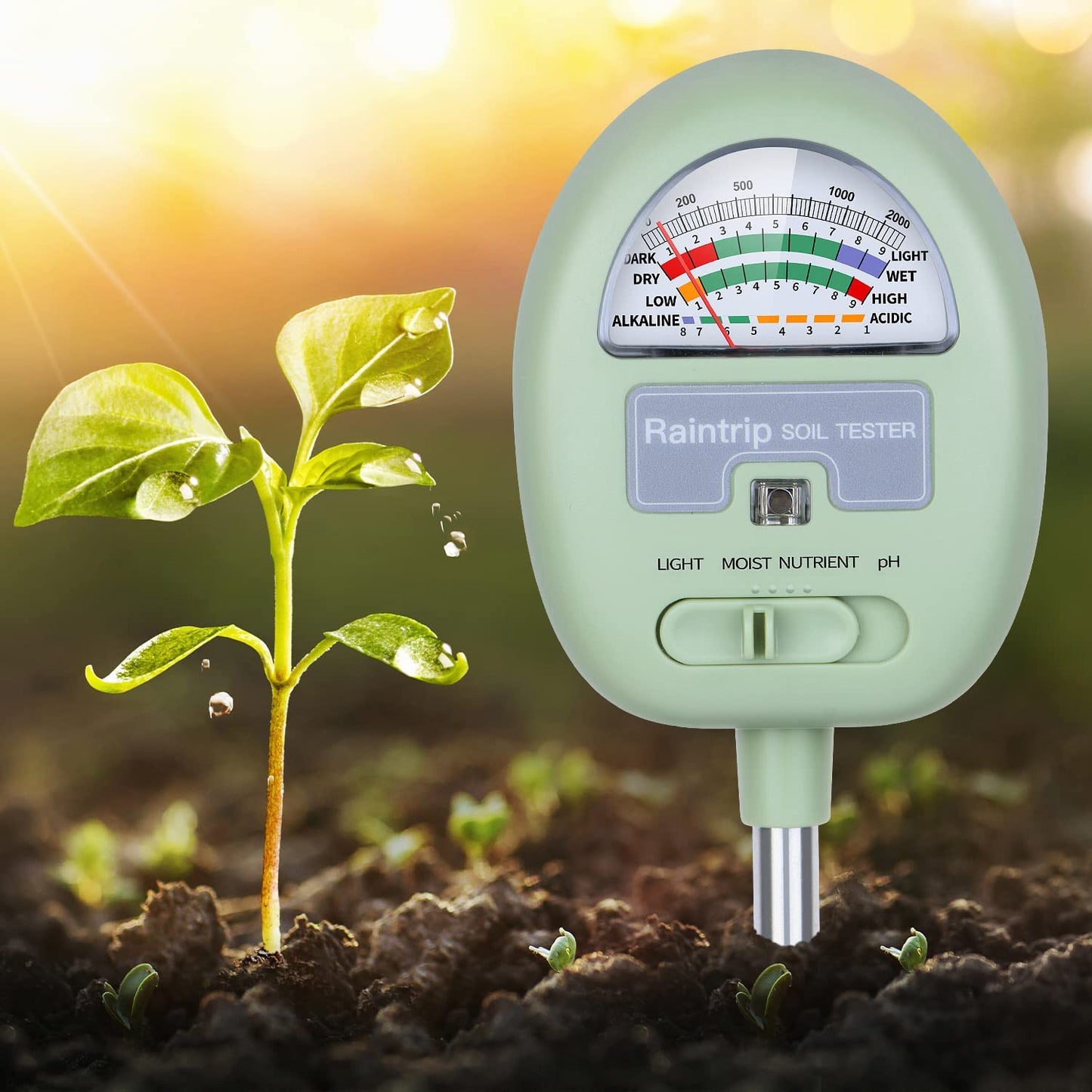 Soil Moisture Meter,4-In-1 Soil Ph Meter, Soil Tester for Moisture, Light,Nutrients, Ph,Plant Care Tools, Great for Garden, Lawn, Farm, Indoor & Outdoor Use (No Battery Required)