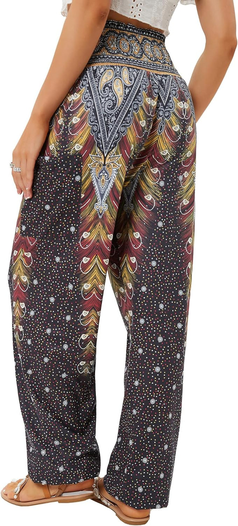 Women's loose baggy Yoga Pants, High Waist Yoga Boho Trousers with Pockets