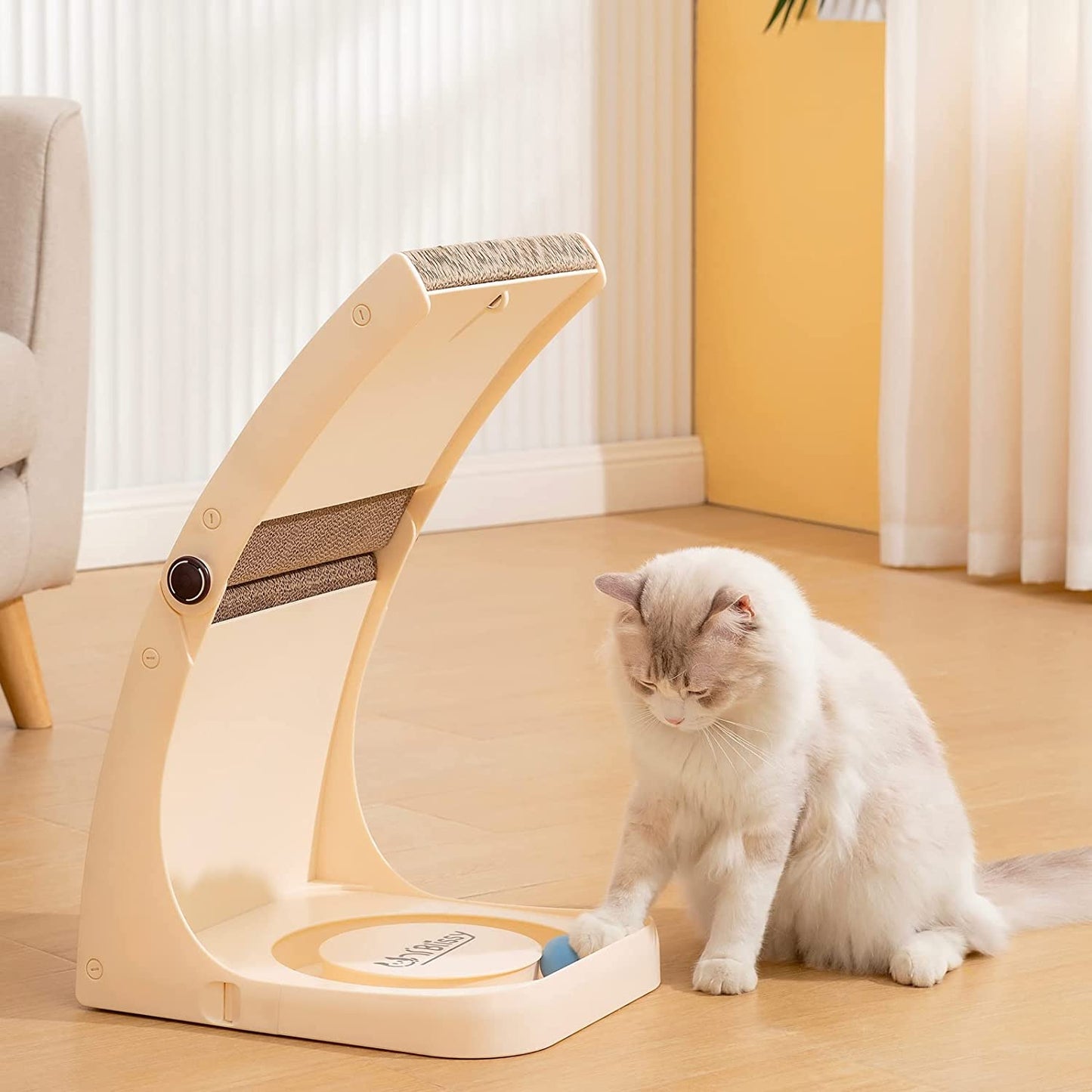 Cat Scratcher, Premium Cat Scratch Pad Wtih Solid Frosted Frame and Turntable Toy, Vertical Curved Cat Scratchers for Indoor Cats, Replaceable Cat Scratching Cardboard