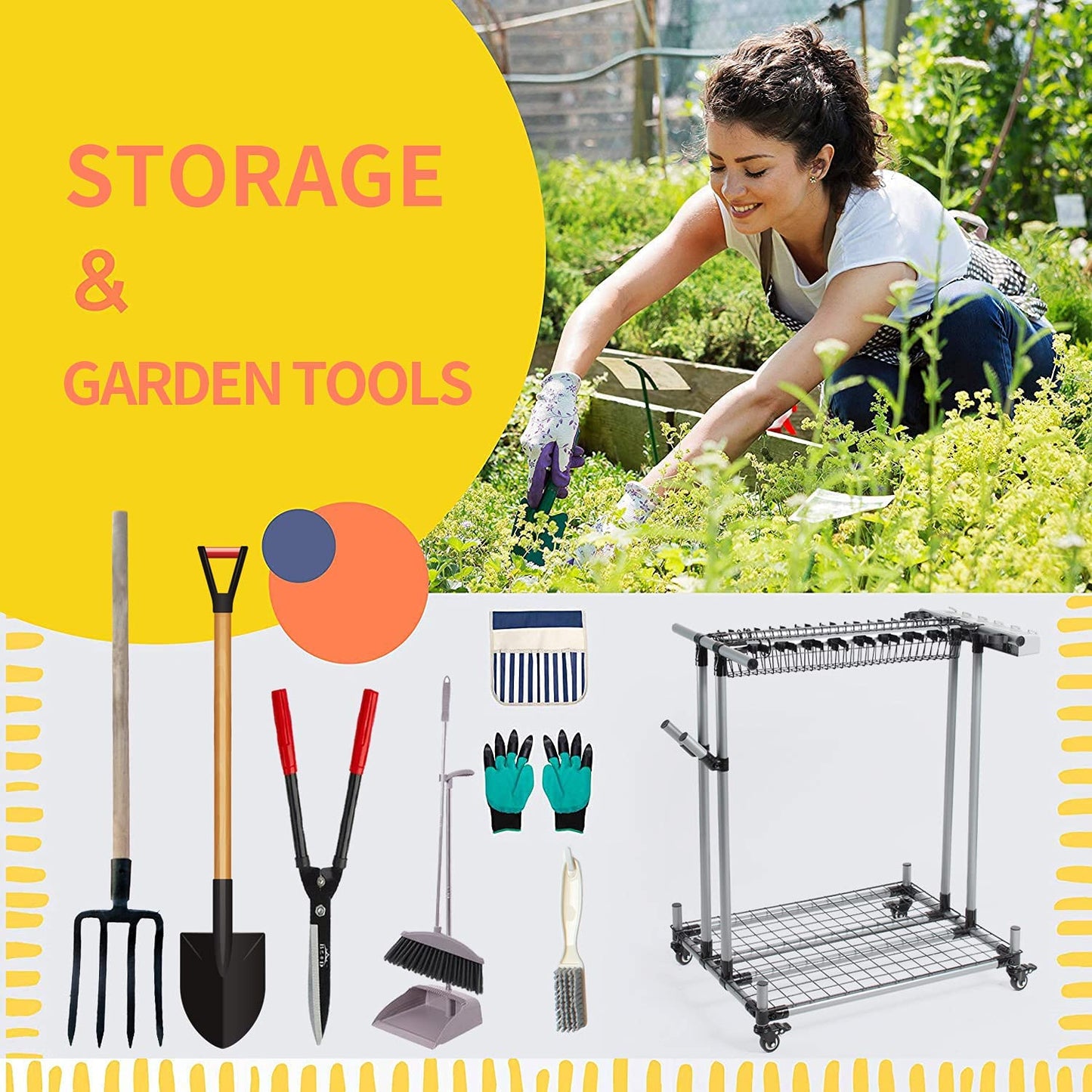 Mobile Garden Tool Tower Garage Storage Holder Tool Storage Rack, Corner Workshop Space Organizer Storing Large Long Tools