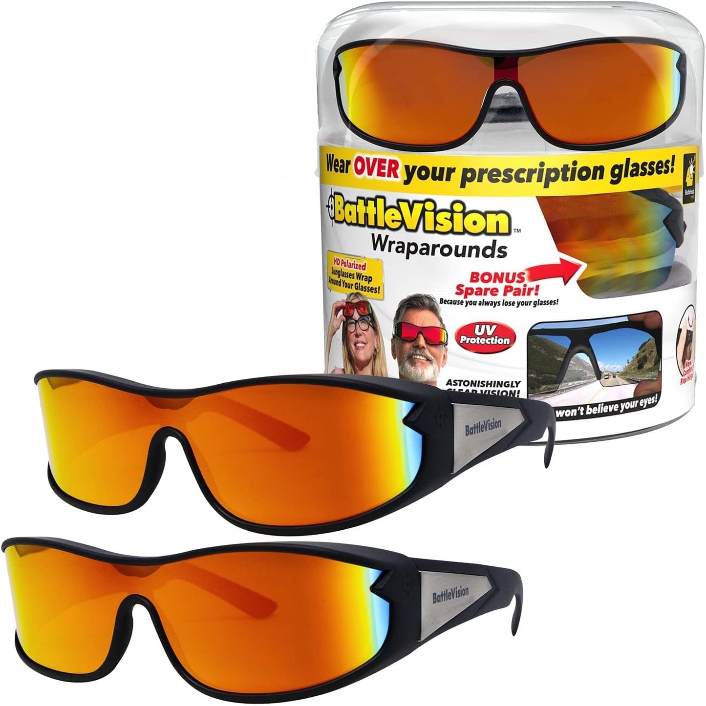 Wrap Arounds HD Polarized Sunglasses, as Seen on TV, Fits over Your Prescription Eyeglasses and Reading, See Clearer, Anti-Glare, Protects Your Eyes by Blocking Blue & UV Rays, Unisex