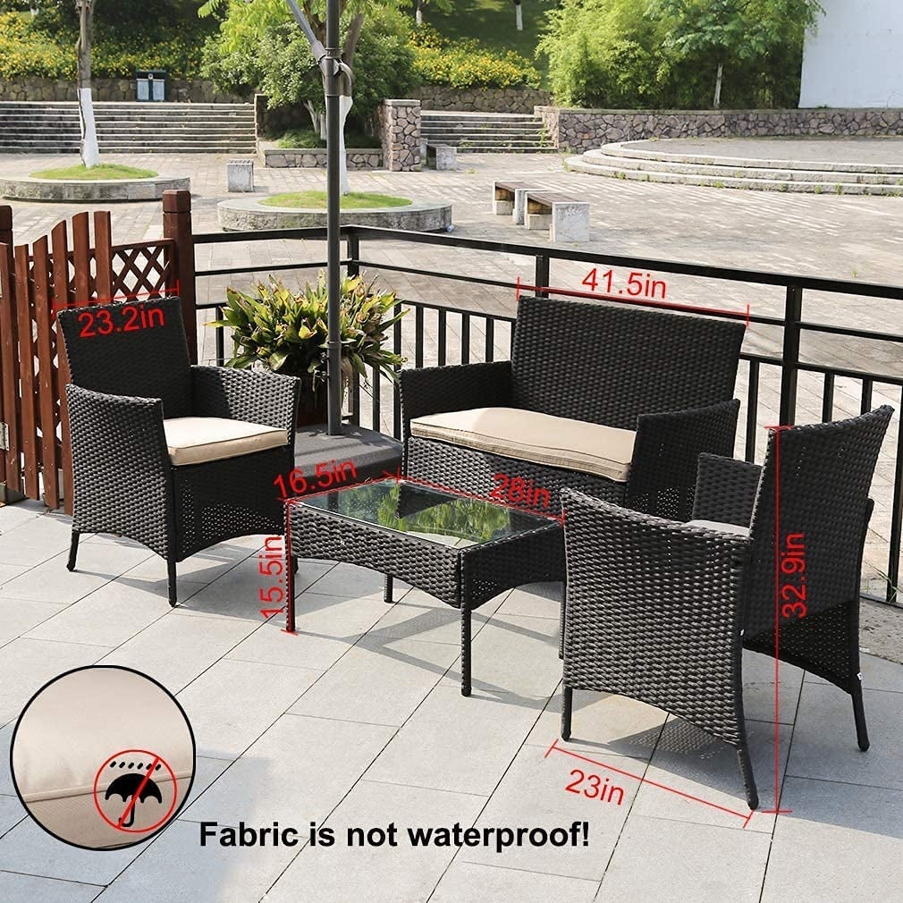 Outdoor Patio Furniture Sets 4 Pieces Patio Set Rattan Chair Wicker Sofa Conversation Set Patio Chair for Backyard Lawn Porch Poolside Balcony Garden Furniture Sets with Coffee Table