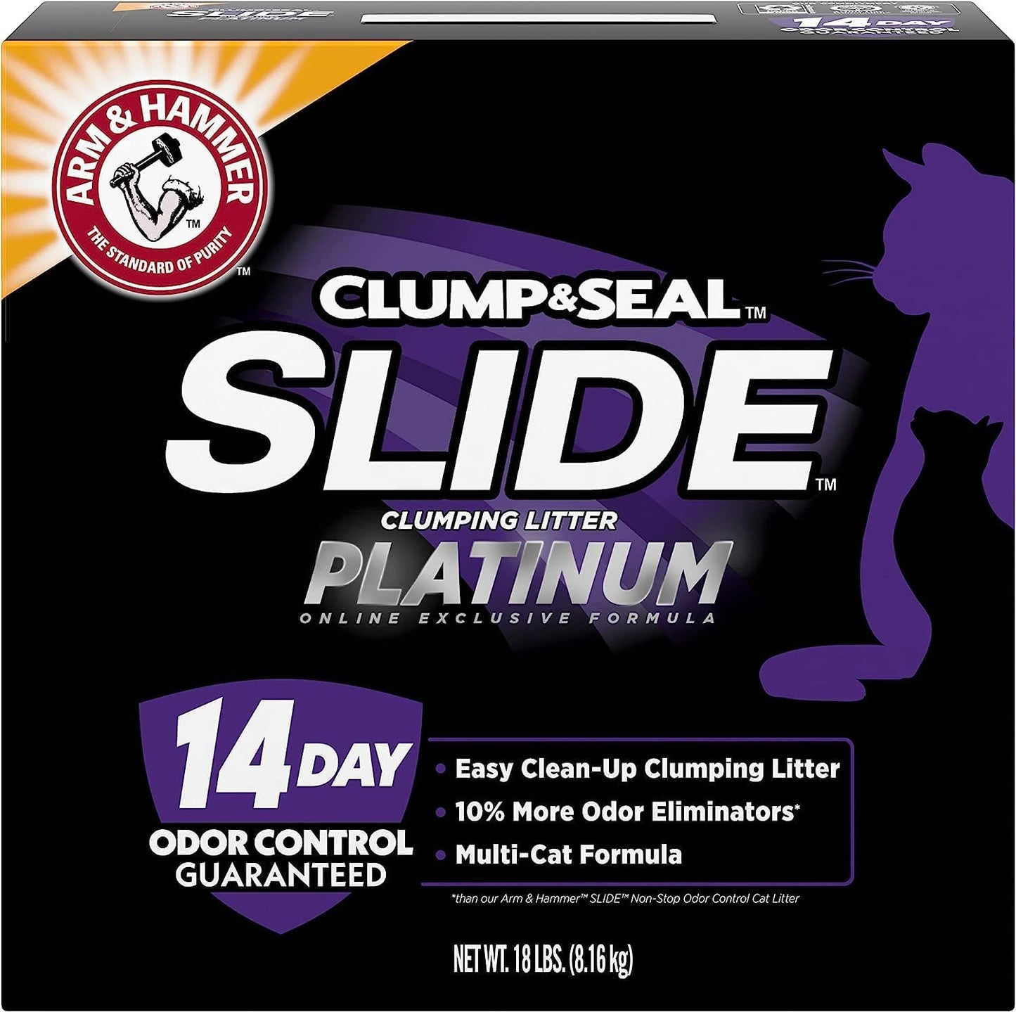 Arm Hammer SLIDE Platinum Multi-Cat Easy Clean-Up Clumping Cat Litter, 14 Days of Odor Control 18 Lb