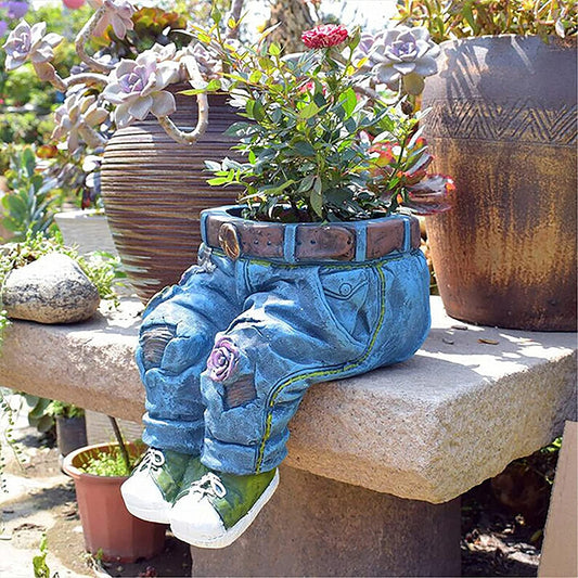 Creative Denim Pants Resin Flower Pot, Flower Planting Pots Garden Pot Outdoor Indoor Flower Pot Cute Planter Pots, Outdoor Indoor Garden Planters, DIY Resin Decorative Flower Pot (A)