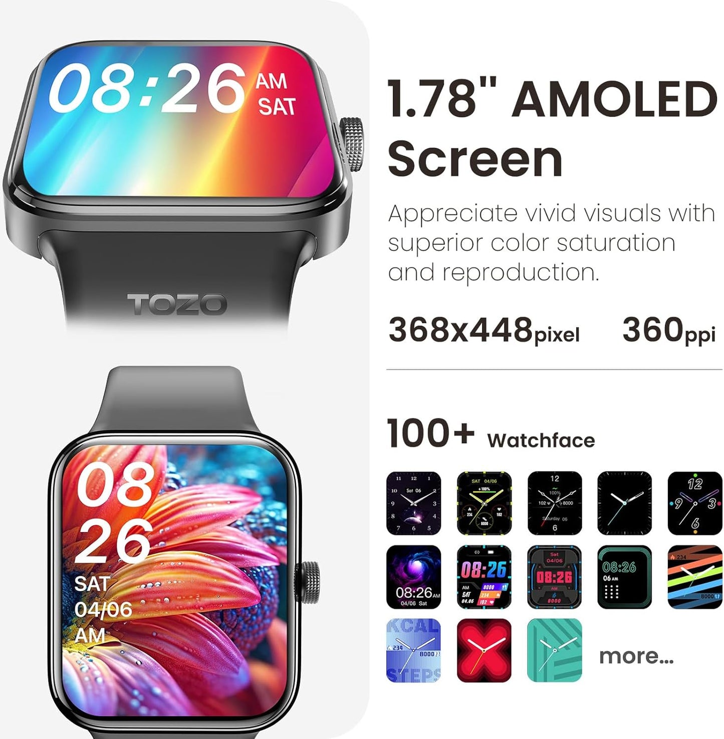 S4 Acufit One Smart Watch 1.78" AMOLED Screen for Men Women, Bluetooth Call Dial Fitness Tracker, Heart Rate and Blood Oxygen, Sleep Monitor, IP68 Waterproof, Workout for Ios Android