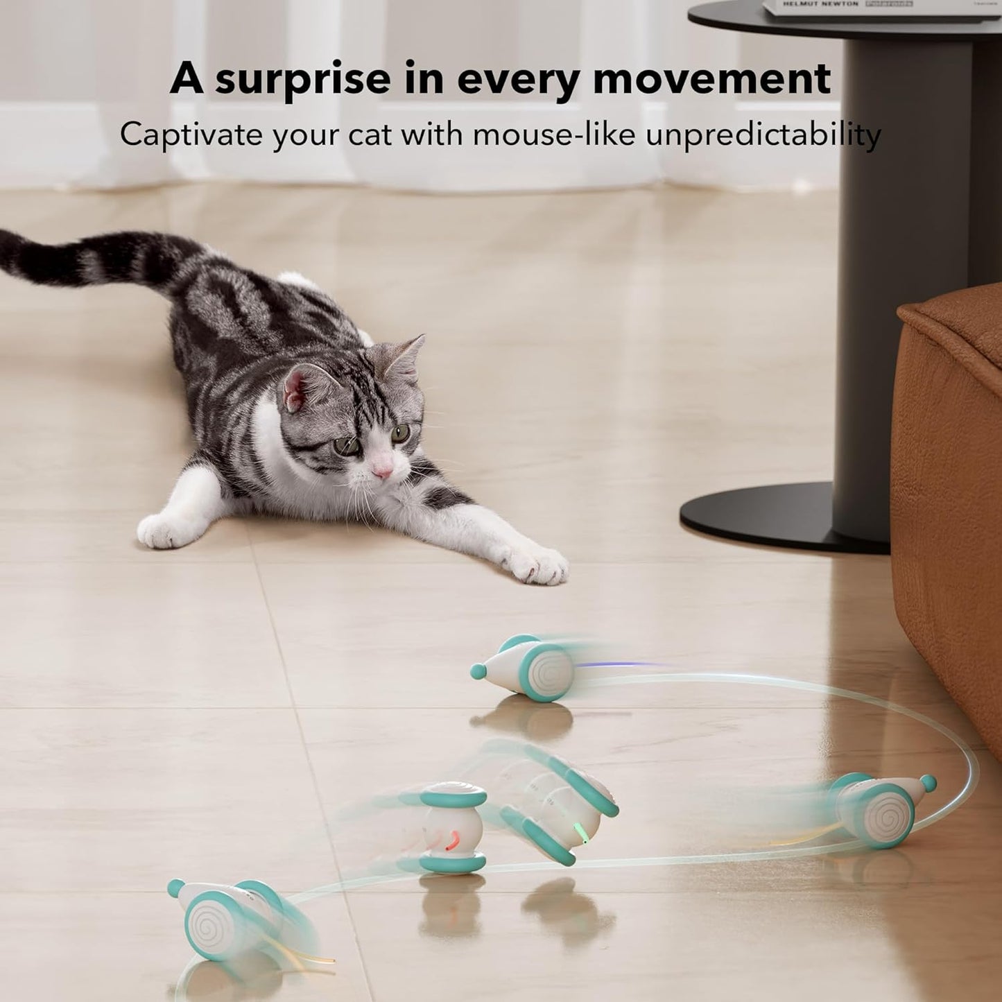 Interactive Cat Toy for Indoor Cats, [2024 Upgraded] Kitten Toys, Automatic Cat Toy with LED Lights, Cat Mouse Toys, USB Rechargeable Moving Cat Toy, Smart Sensing Electric Cat Toy