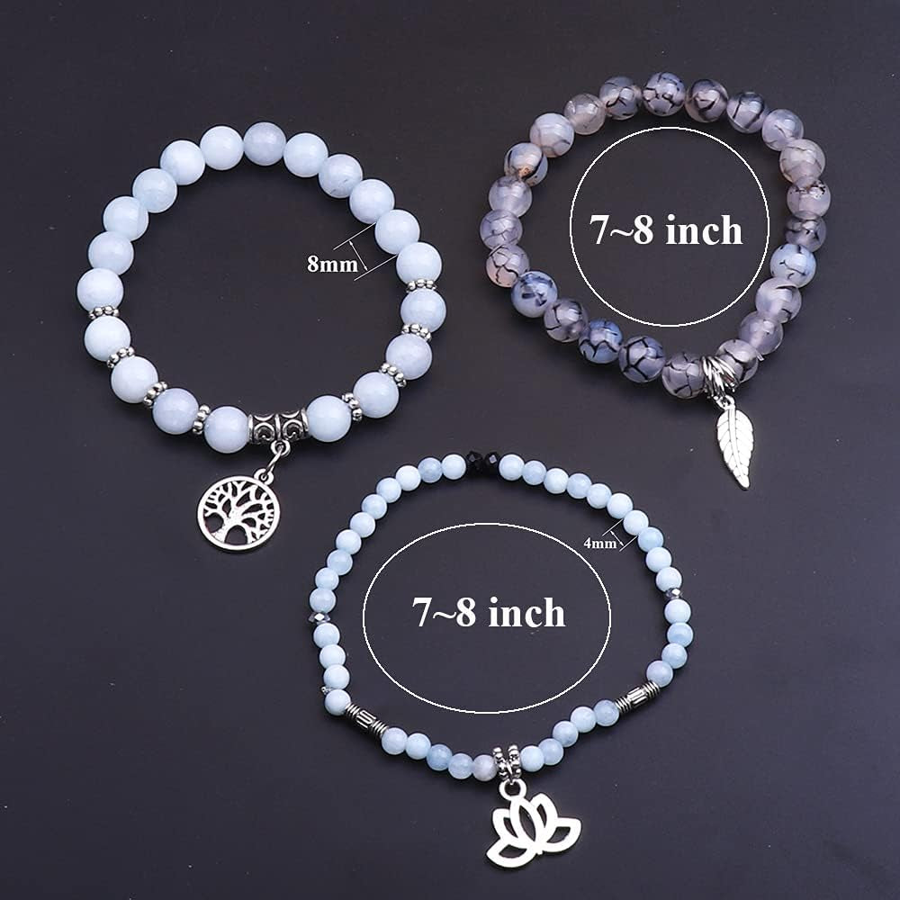 Healing Stone Bracelets,Multilayer Lotus Chakra Stone Reiki Bracelet Sets,Anxiety Crystal Natural Stone,For Women Stress Relief