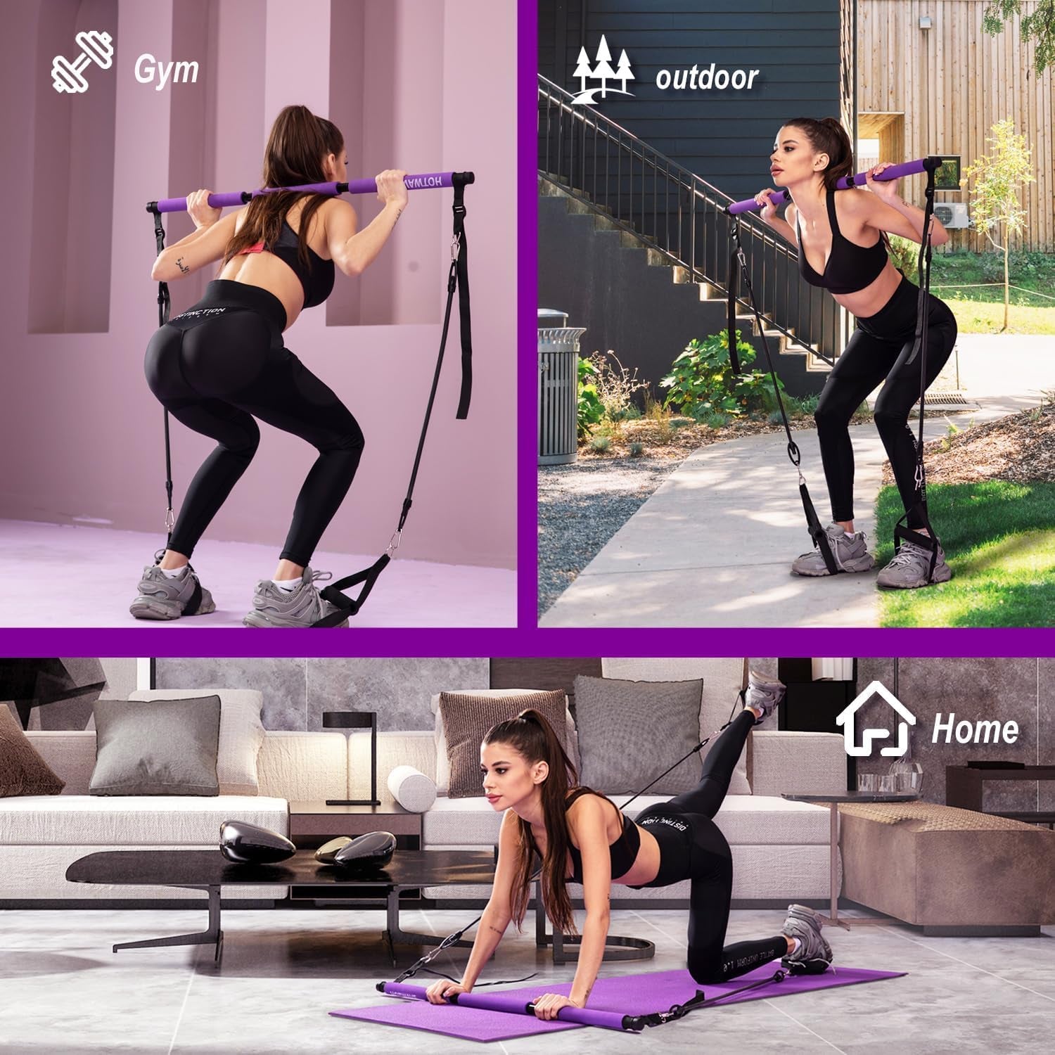 Pilates Bar Kit with Resistance Band Set, Exercise Bar with AB Roller,Yoga Stretching Equipment, Portable Home Gym