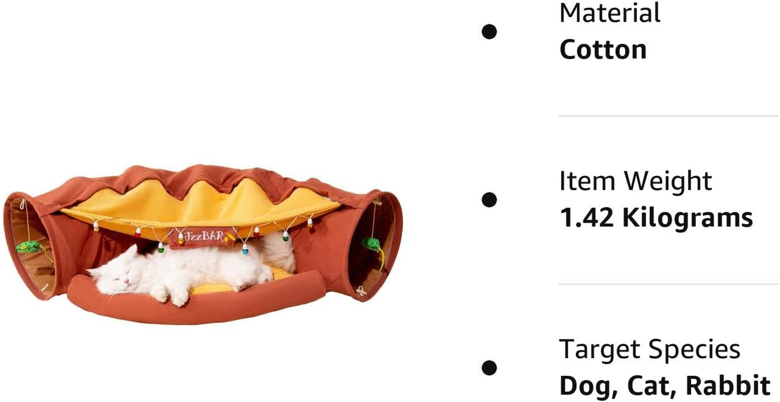 Cat Tunnel for Indoor Cats, Cat Tube with Collapsible Washable Cat Bed,Premium Cat Toy for Small Medium Large Cat.(Bar)…