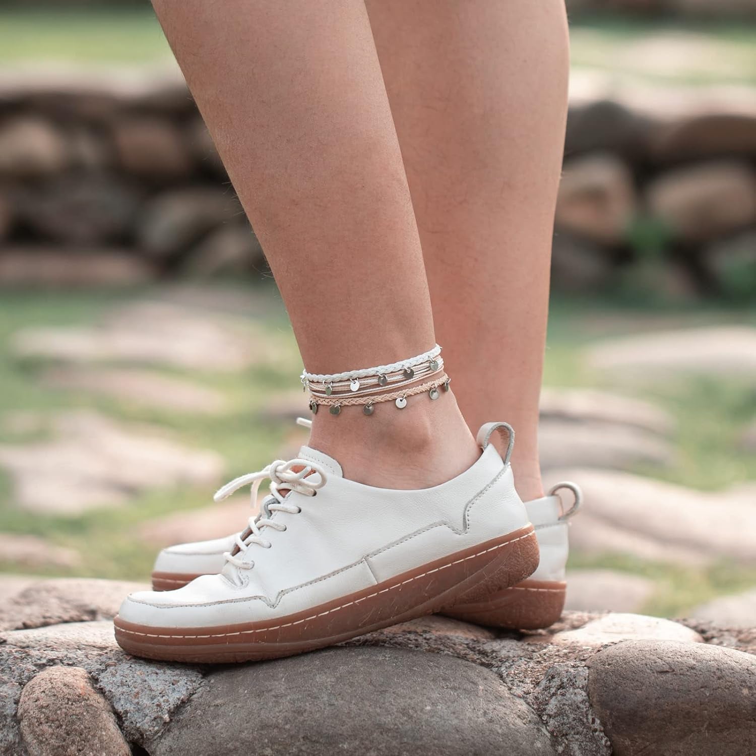 String Ankle Bracelets Waterproof Rope Anklets Braided Beach Boho Coin Anklets Cute Friendship Foot Jewelry for Women Teen Girls