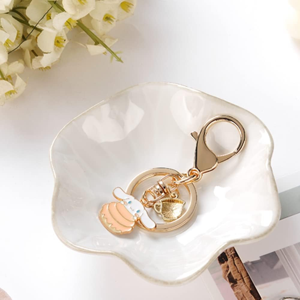 2PCS Lotus Leaf Shape Ring Holder Dish, Small Key Bowl, Ceramic Trinket Tray Jewelry Dish Organizing Necklace Earrings for Mom Friend Sister, All Jewelries Are NOT Included.White+Crystal Green.