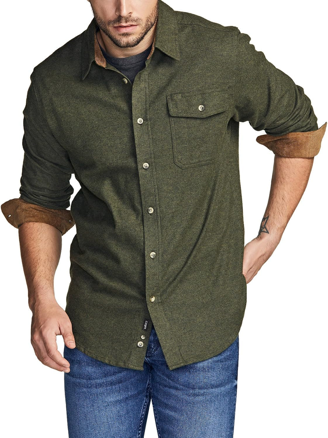 Men'S All Cotton Flannel Shirt, Long Sleeve Casual Button up Plaid Shirt, Brushed Soft Outdoor Shirts