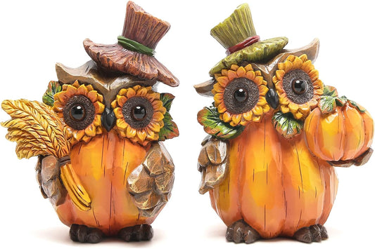 Hodao Fall Thanksgiving Pumpkin Owl Table Decorations for Home, Resin Owl Give Thanks Fall Centerpieces for Tables-Thanksgiving Pumpkin Owl Gifts