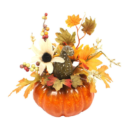 Artificial Potted Fake Plants, Fall Decor Artificial Flowers with Maple Leaves Pumpkin Decor, Fall Home Decor Harvest Halloween Thanksgiving Table Decorations,Style3，G201542