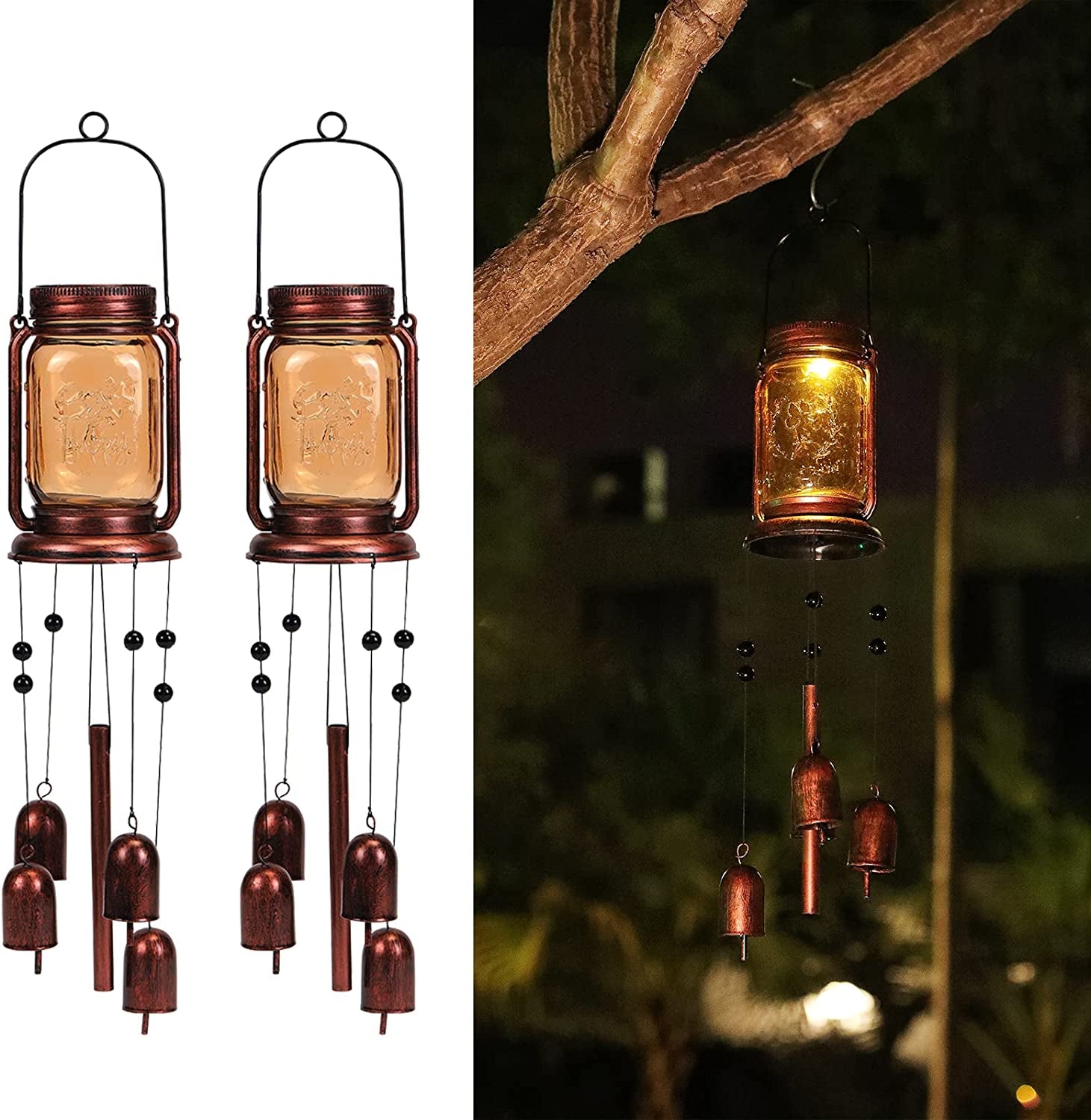 Solar Wind Chimes for Outside,Mason Jar Wind Chime Light,Waterproof Windchimes for Garden,Patio Decor,Memorial Wind Chimes,Birthday Gift for Mom,Wife,Grandma,Neighbors (1 Pack)