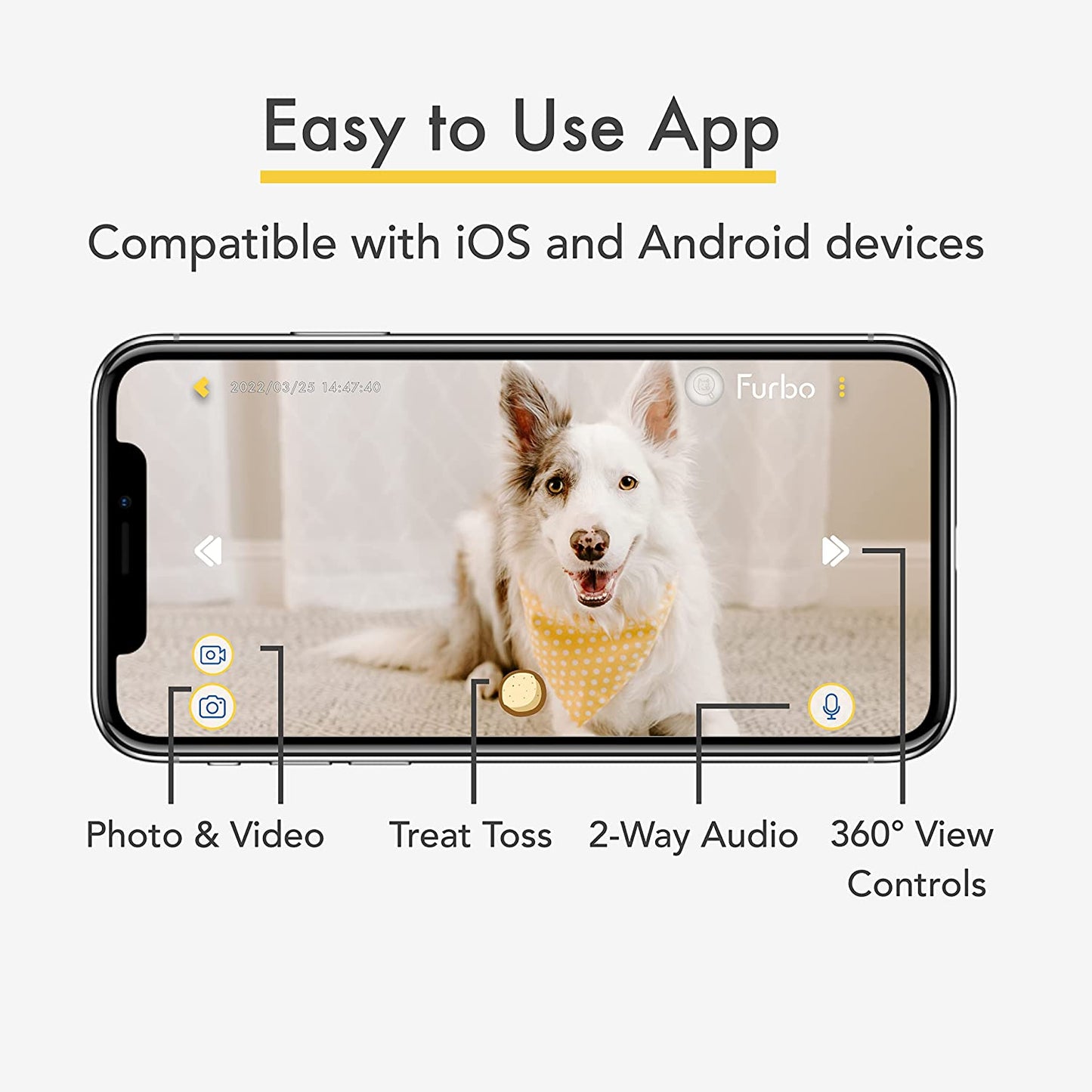 Furbo 360° Dog Camera: [New 2022] Rotating 360° View Wide-Angle Pet Camera with Treat Tossing, Color Night Vision, 1080P HD Pan, 2-Way Audio, Barking Alerts, Wifi, Designed for Dogs