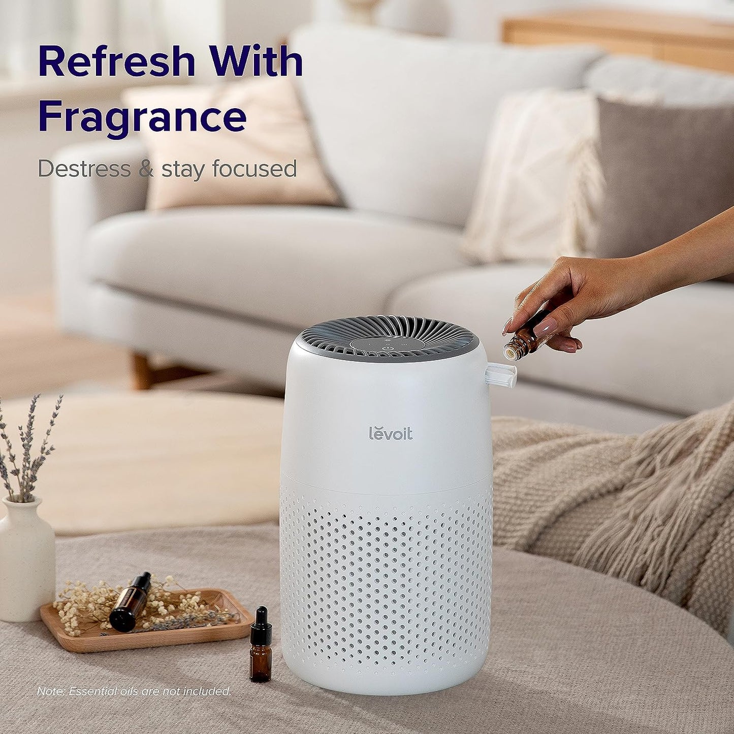 Air Purifiers for Bedroom Home, 3-In-1 Filter Cleaner with Fragrance Sponge for Better Sleep, Filters Smoke, Allergies, Pet Dander, Odor, Dust, Office, Desktop, Portable, Core Mini, White