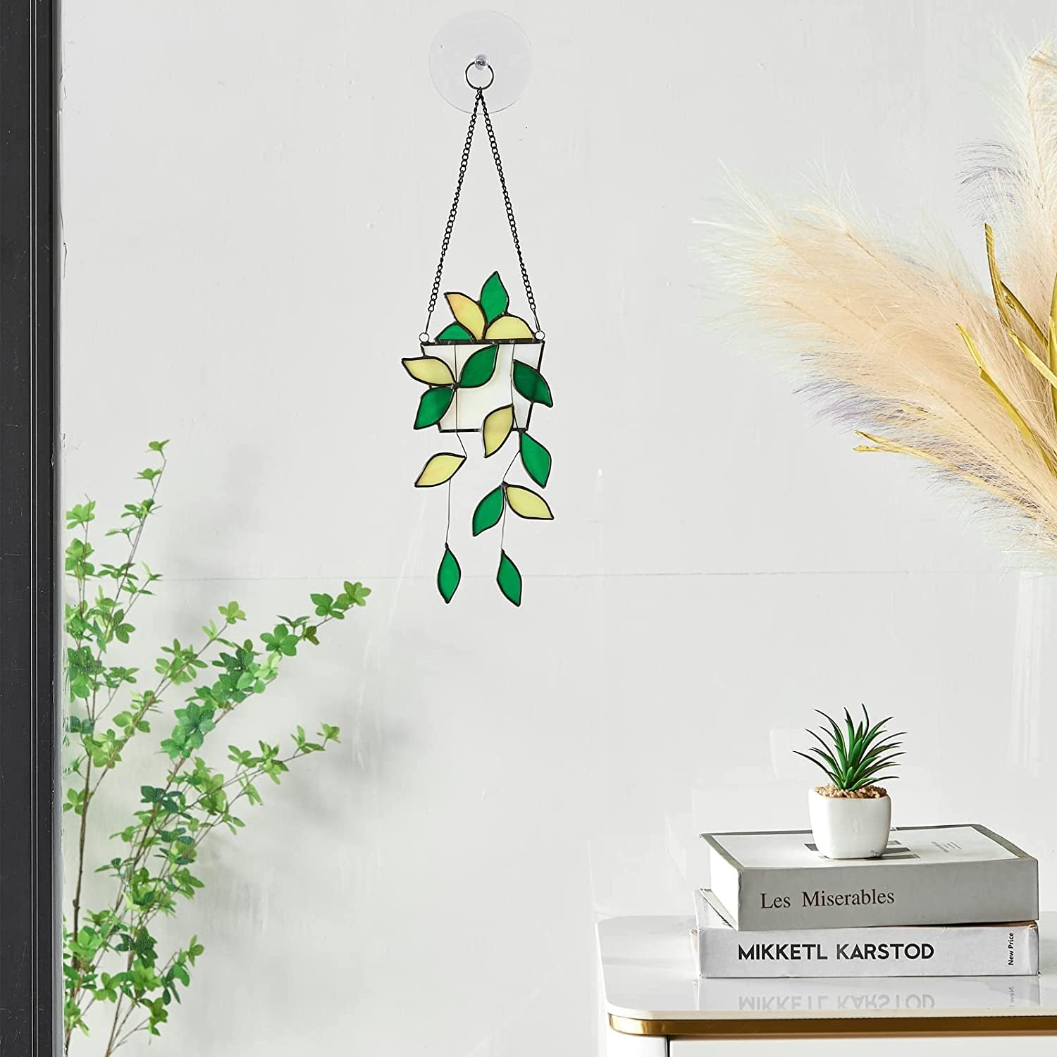 Hanging Plant Home Decor Stained Glass Window Hanging Art Suncatcher AITONGXIAO House Fake Plant