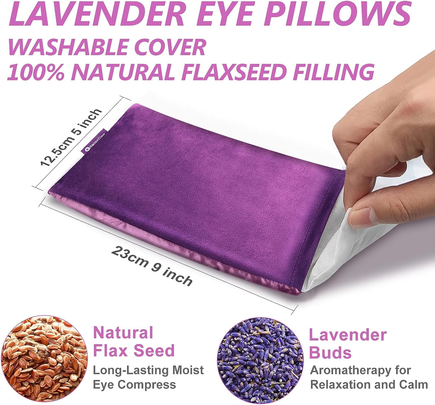 Lavender Eye Pillow for Relaxation, Yoga, Sleeping, Weighted Eye Mask Heated for Headache, Sinus, Dry Eyes Relief, Moist Heat Eye Compress, Meditation Accessories with Aromatherapy, Pack of 2