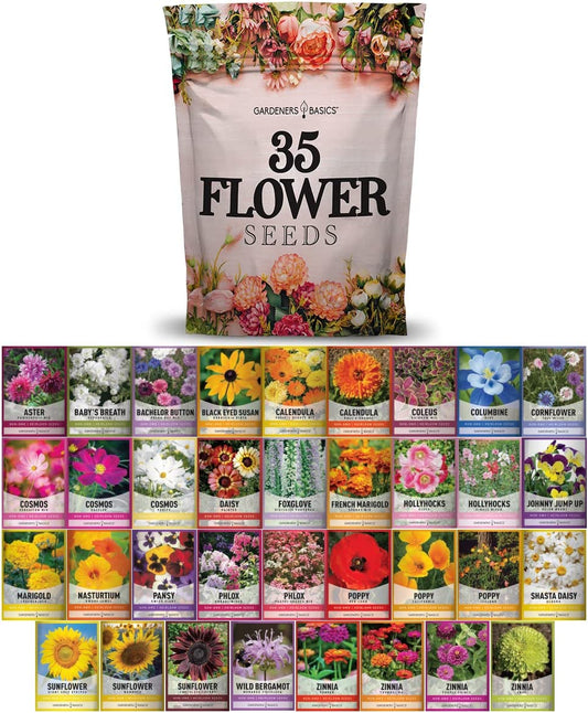Flower Seeds Packets for Planting 35 Individual Varieties Perennial, Annual, Wildflower Seeds for Planting Outdoors for Bees and Butterflies - Semillas De Flores Hermosas by