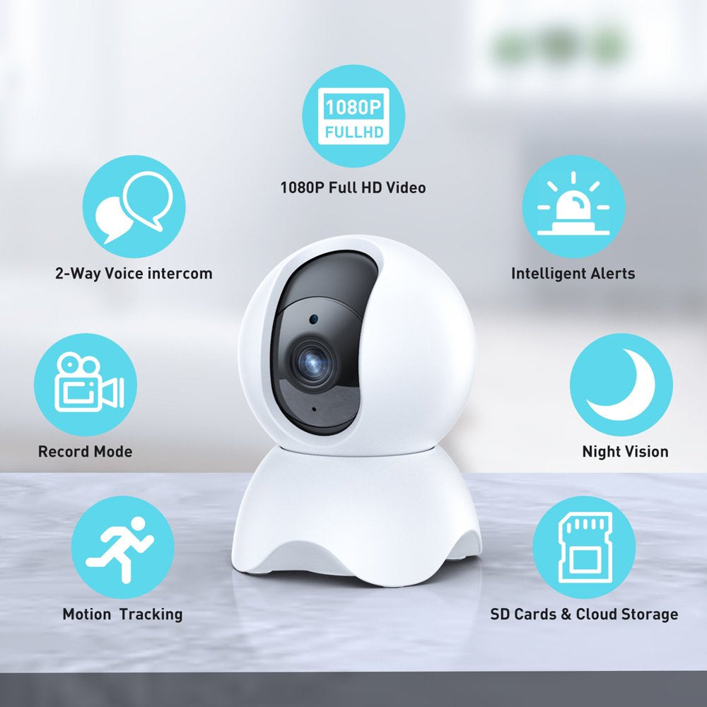 Baby Monitor Security Camera, Wifi Indoor Camera, 360-Degree Smart 1080P Pet Camera for Home Security and Nanny Elderlywith Motion Detection, Night Vision, Two-Way Audio