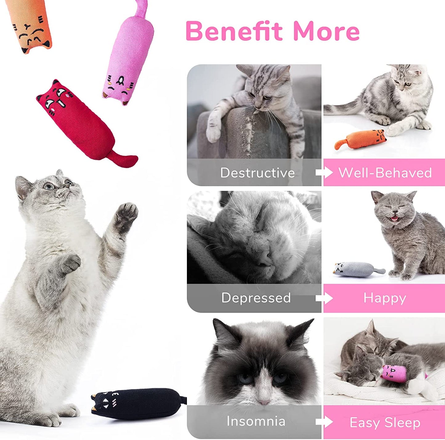 5Pcs Bite Resistant Catnip Toy for Cats,Catnip Filled Cartoon Mice Cat Teething Chew Toy