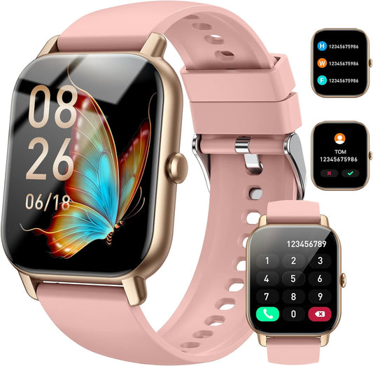 Smart Watch (Answer/Make Calls), 1.85" Smart Watches for Men Women 110+ Sport Modes Fitness Tracker with Sleep Heart Rate Monitor, Pedometer, IP68 Waterproof Fitness Watch for Ios Android Gold Pink