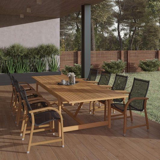 Franklin 9-Piece Teak Finish Extendable Rectangular Patio Dining Set