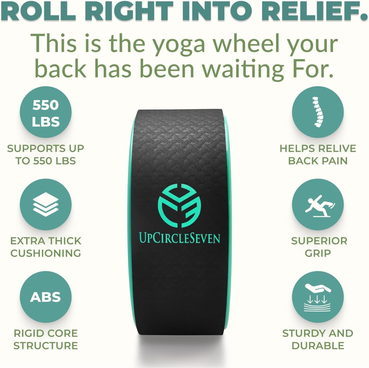 Back Roller & Yoga Wheel - Relieve Lower & Upper Back Pain & Stiffness - Therapeutically Stretch, Mobilize & Decompress Your Spine - Increase Mobility, Flexibility & Alignment