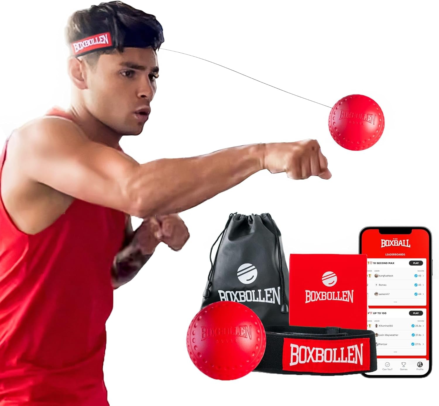 Original with App, Used by Celebrities - MMA Gear Boxing Ball - Boxing Reflex Ball with Adjustable Strap - Interactive the Boxball App Integration - Stocking Stuffer Ideas - 1 Pack