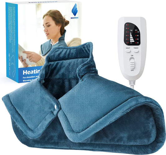 Heating Pad for Neck and Shoulders, 2Lb Large Weighted Neck Heating Pad Electric for Neck Shoulder Pain Relief, 6 Heat Settings 4 Auto-Off , Gifts for Women Men Mom Dad, 16"X23" (Blue)