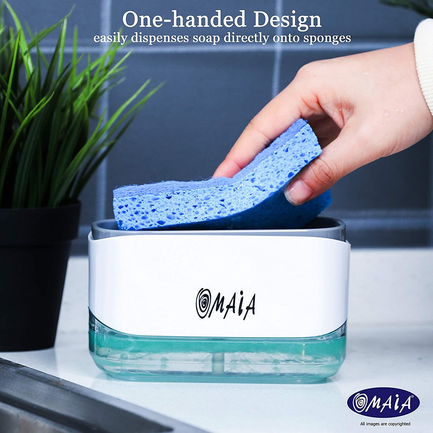 OMAIA 2-In-1 Kitchen Soap Dispenser with Sponge Holder - Dishwashing Liquid Dispenser for Kitchen - Smart Kitchen Gadgets 2022 - Sink Countertop Organizer - Dish Soap Dispenser for Kitchen Sink…