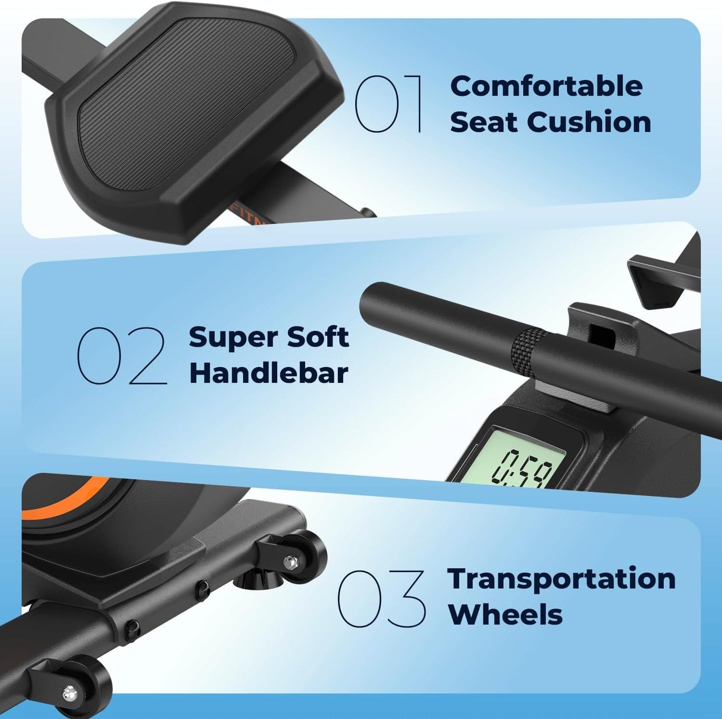 Magnetic/Water Rowing Machine 350 LB Weight Capacity - Foldable Rower for Home Use with Bluetooth, App Supported, Tablet Holder and Comfortable Seat Cushion
