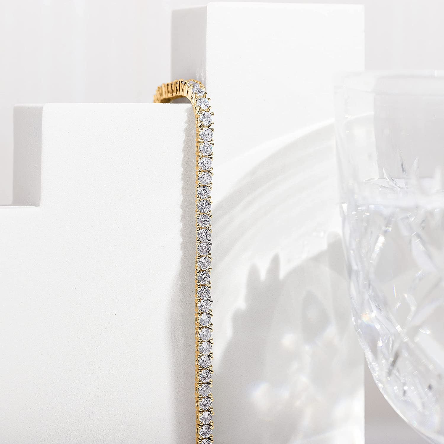 14K Gold Plated 3Mm Cubic Zirconia Classic Tennis Bracelet | Gold Bracelets for Women | Size 6.5-7.5 Inch